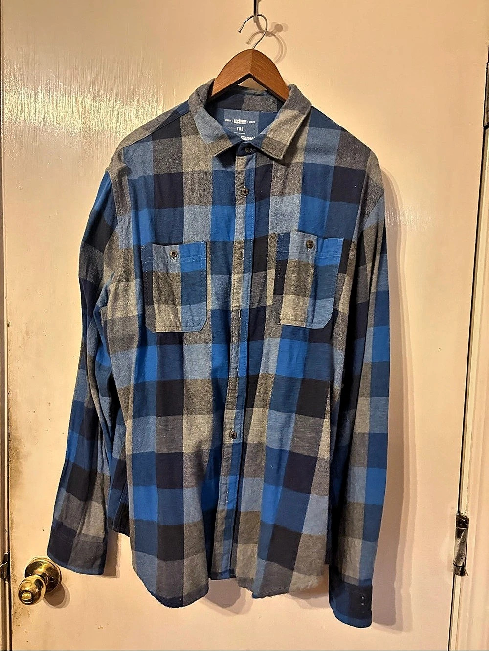 Old Navy Ultimate Flannel Plaid Cotton Flannel in Blue & Gray XL Like New